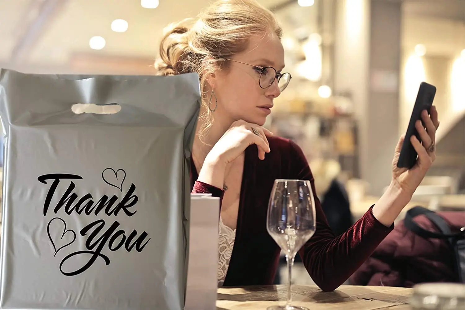  100 Пластиковые серебряные пакеты Thank You Die Cut handle Bag для