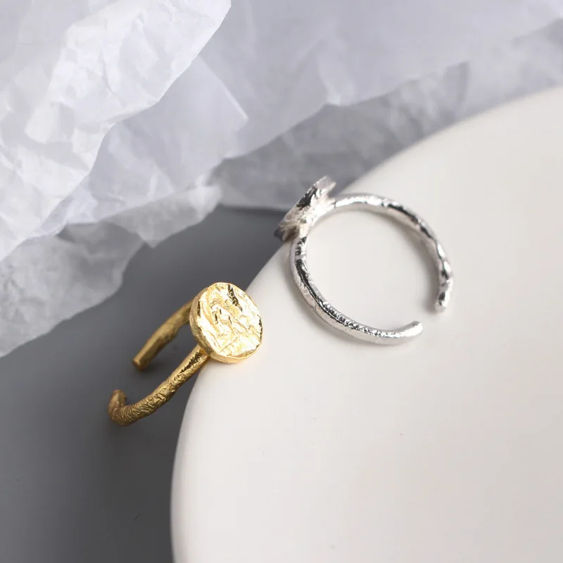Geometric Round 925 Sterling Gold/Silver Vermeil Women Simple Finger Rings Fine Jewelry