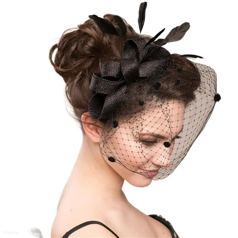 Europe and the United States bridal veil hair accessories Wedding bow top hat headflower photo face net gauze head