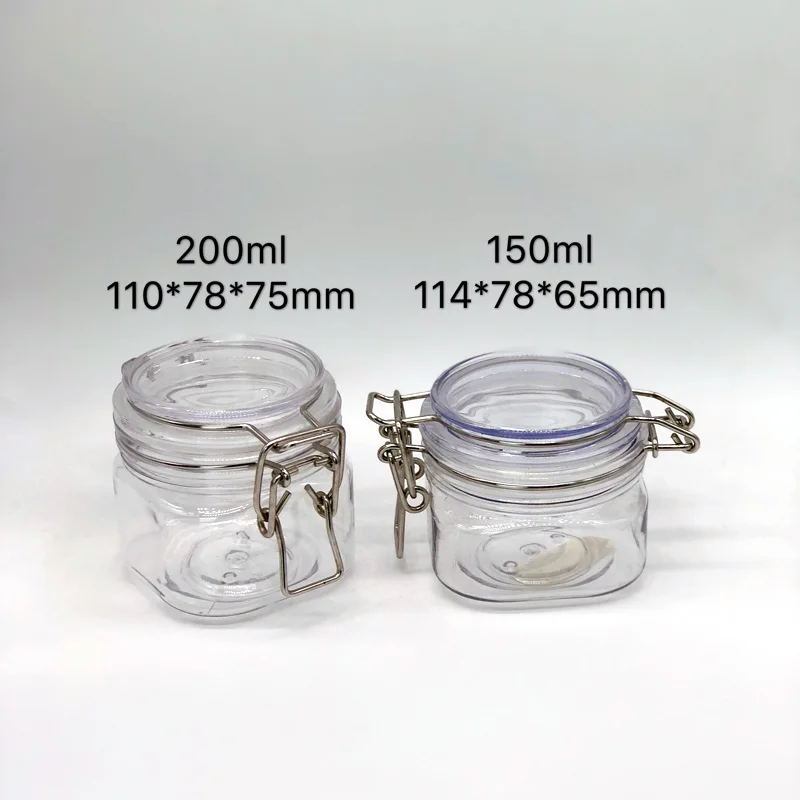in stock round PET container 100ml 120ml 150ml 200ml 550ml 1000ml air seal plastic cosmetic kilner hermetic jar with metal lock