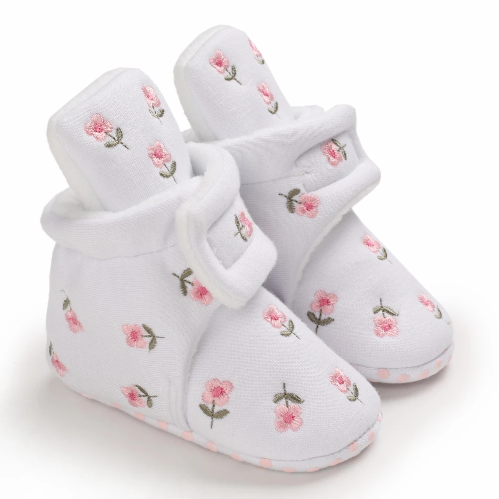 Winter Warm Soft Infant Cotton Snow Toddler Girl Boy Baby Booties Hook & Loop Plants Print Infant Baby Cotton Boots Shoe