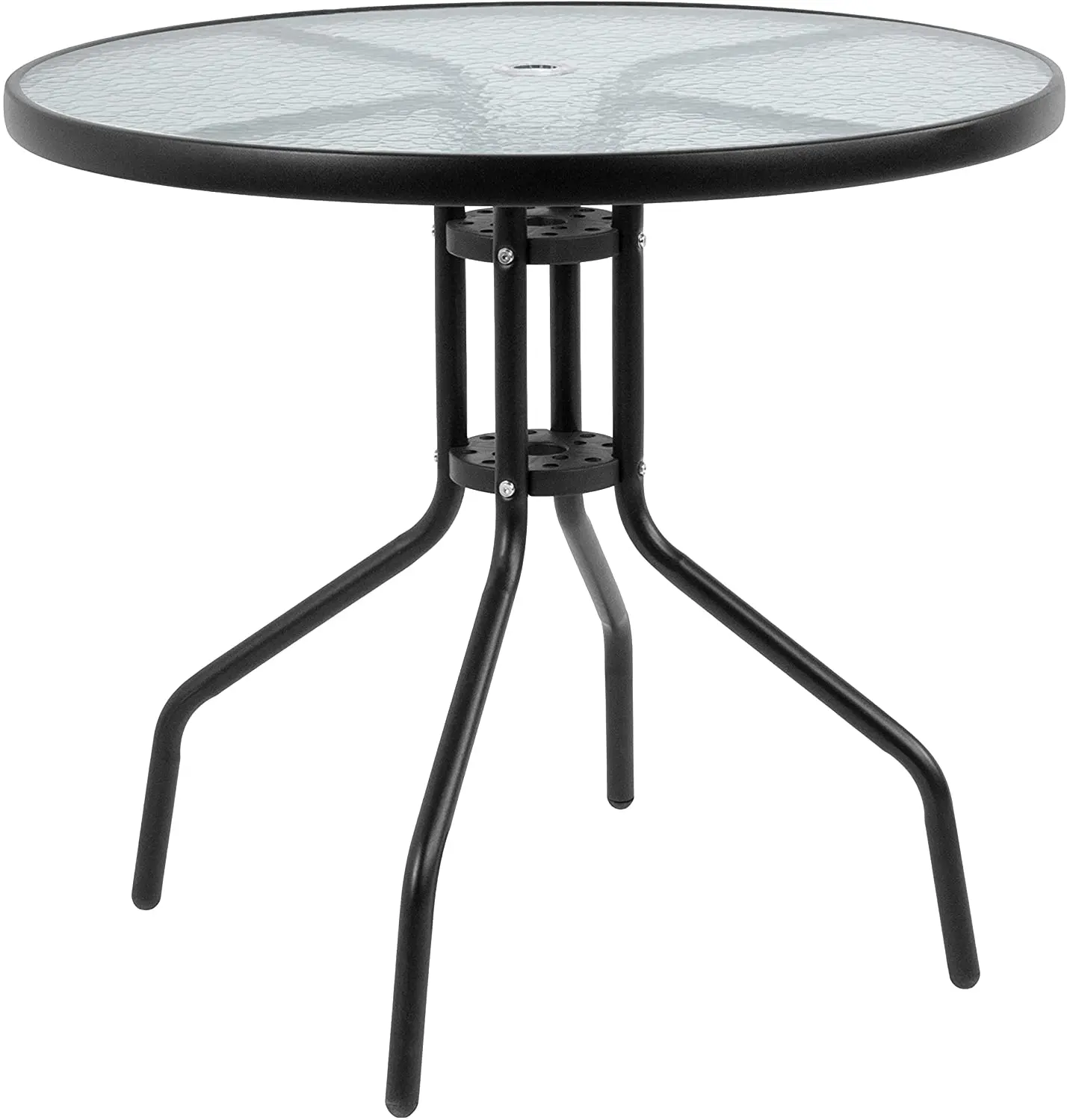 Garden Furniture Patio Garden Set with Umbrella Table and Set of 6 Folding Chairs Glass Outdoor Furniture Modern 8 Piece Black