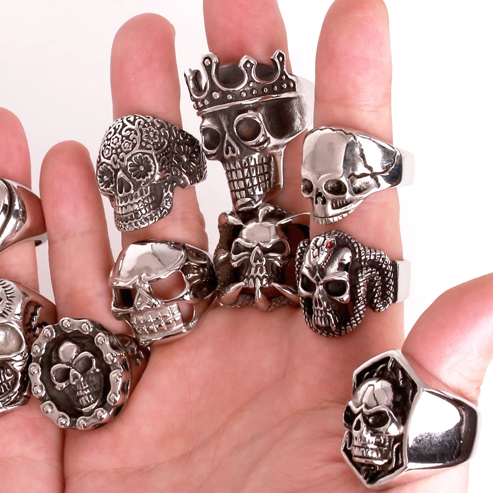 Anillo Wholesale Custom Vintage Stainless Steel Men Punk Skull Rings