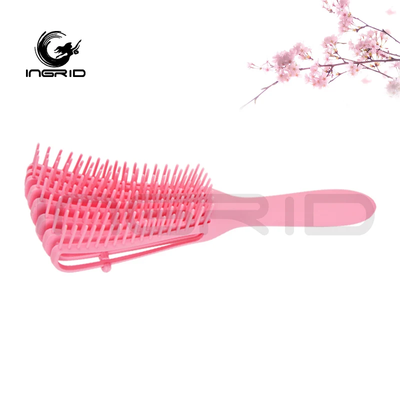 Custom Logo Plastic Octopus Eight Rows Black Hair Detangler Brush  Scalp Care  Detangling Brushes For Woman