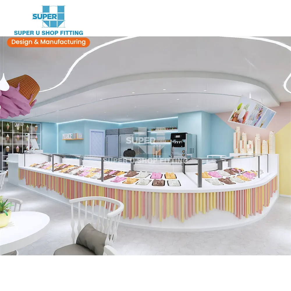 Розовые витрины для мороженого киоск йогурта сока витрина салона магазина чая