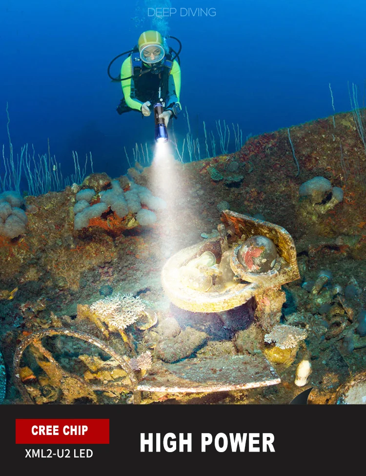 Underwater Diving Flashlight USB Rechargeable power bank Led Torch  Dive Light 950lm