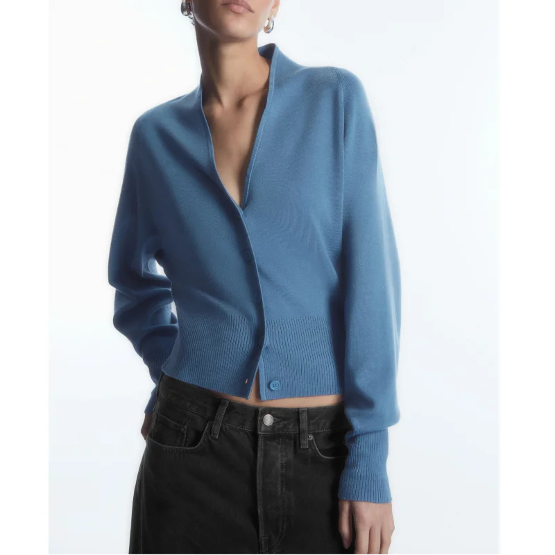 OEM solid button front knit cardigan long sleeve women cardigan crop womens open knit sweater 3/4 v neck button down cardigan