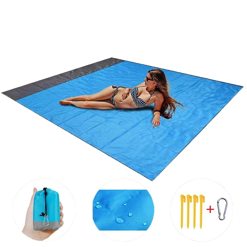 Waterproof Pocket Beach Blanket Folding Camping Free Towel Large Portable Outdoor Towel Picnic Mat Sand Free Lightweight Mat