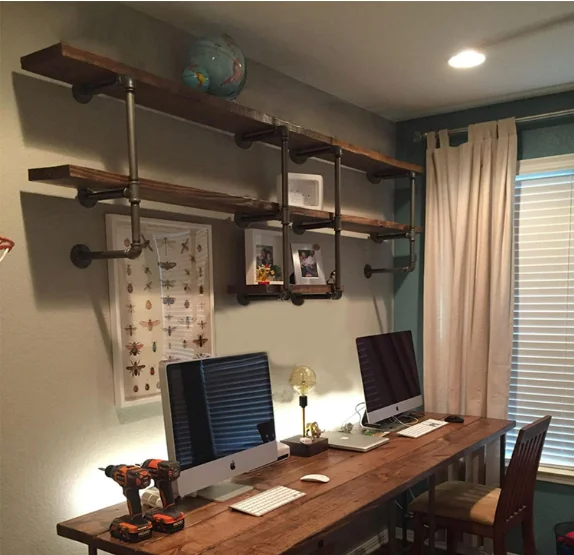 Industrial Wall Mount Black Shelf Retro Iron Pipe Floating Shelves Rack DIY Shelving Bracket