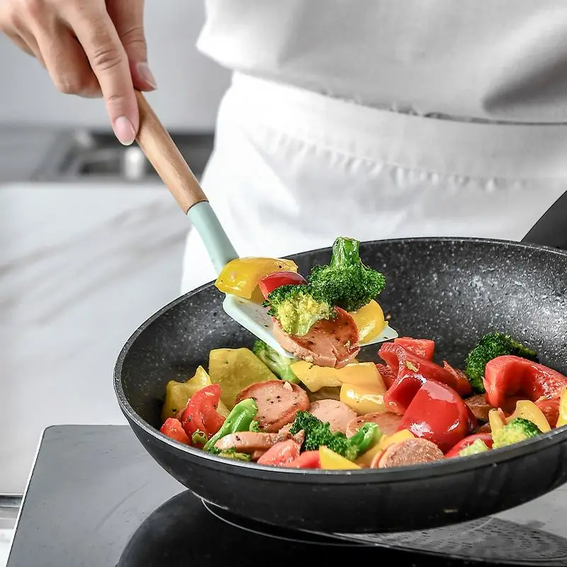 Кухонная утварь Cocina многофункциональный набор кухонной утвари с деревянной ручкой силиконовые кухонные инструменты подставкой для ложки и пластиковым ведром