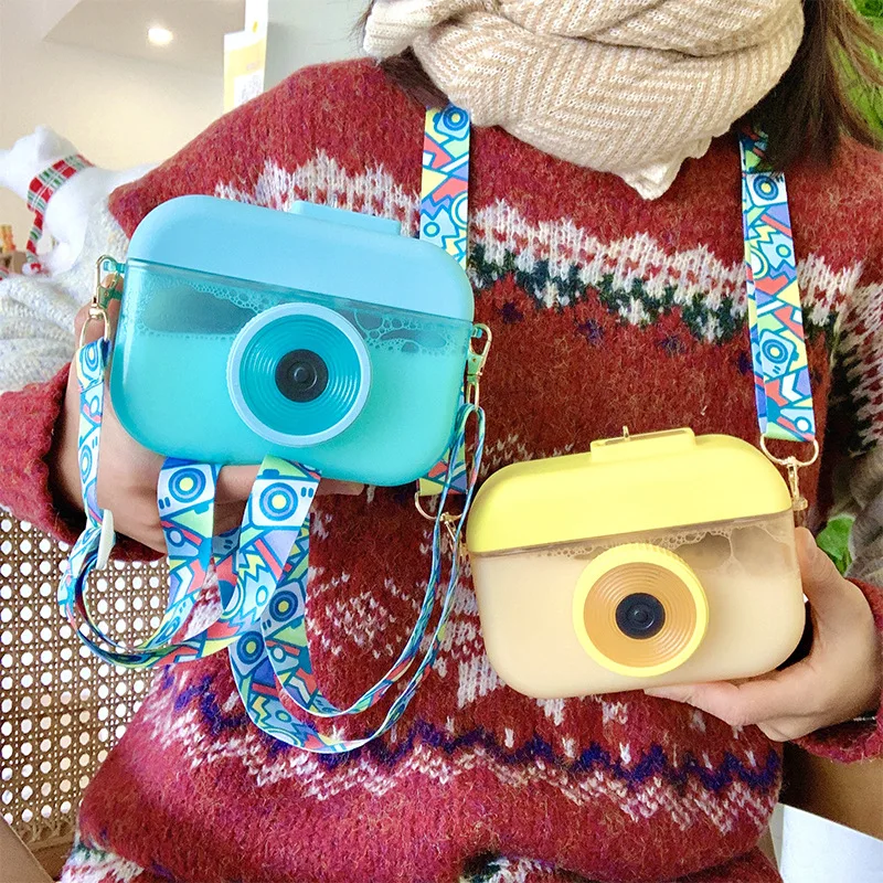 New children kids plastic drinking milk straw cups outdoor travel sports portable camera water bottle with strap for kids school