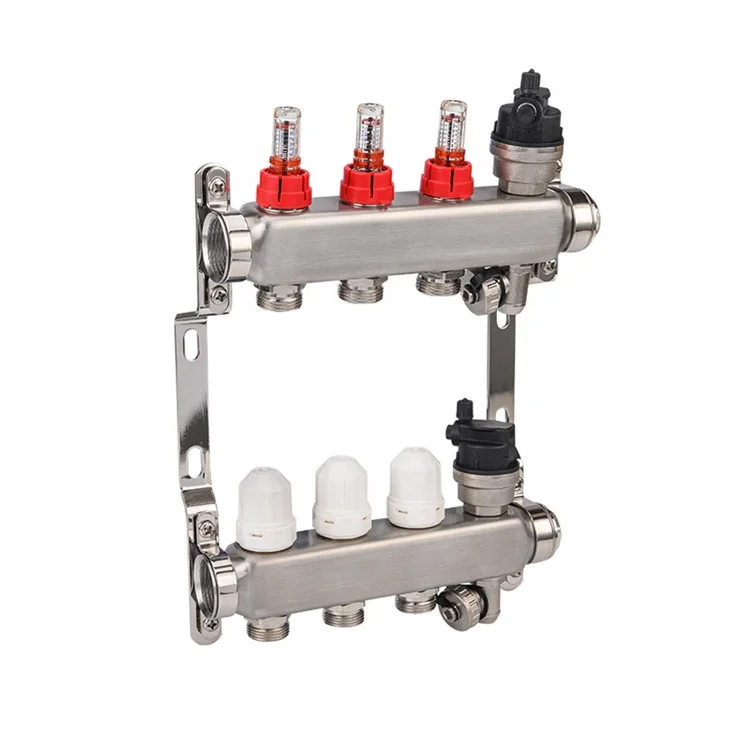 Stainless Steel Underfloor Heating Manifold Collector With Flow Meter