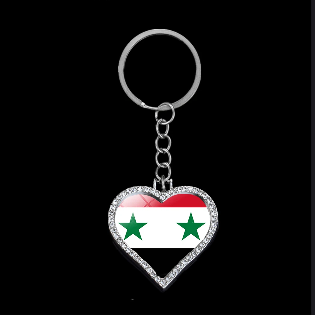 Heart Flag Rhinestone Key Chain Bling Ring for Women Afghanistan Syria Turkey France Palestine Lebanon Iran Craft