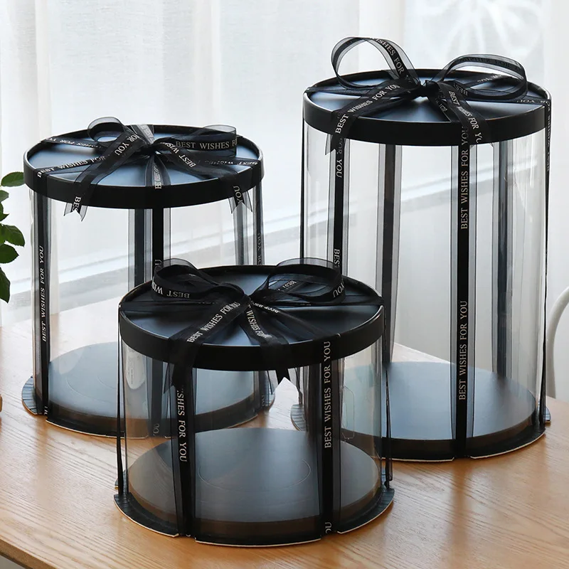 Custom Tall Clear Cylindrical Pattern Layer Transparent Round Cake Box Packaging Flower Gift Dustproof Exhibition Storage Box