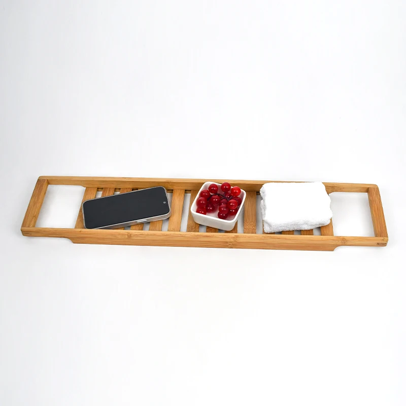 Customized Logo bamboo Bathtub caddy plain tray rack Wood bath tray table board low price wooden bathroom tray for counter