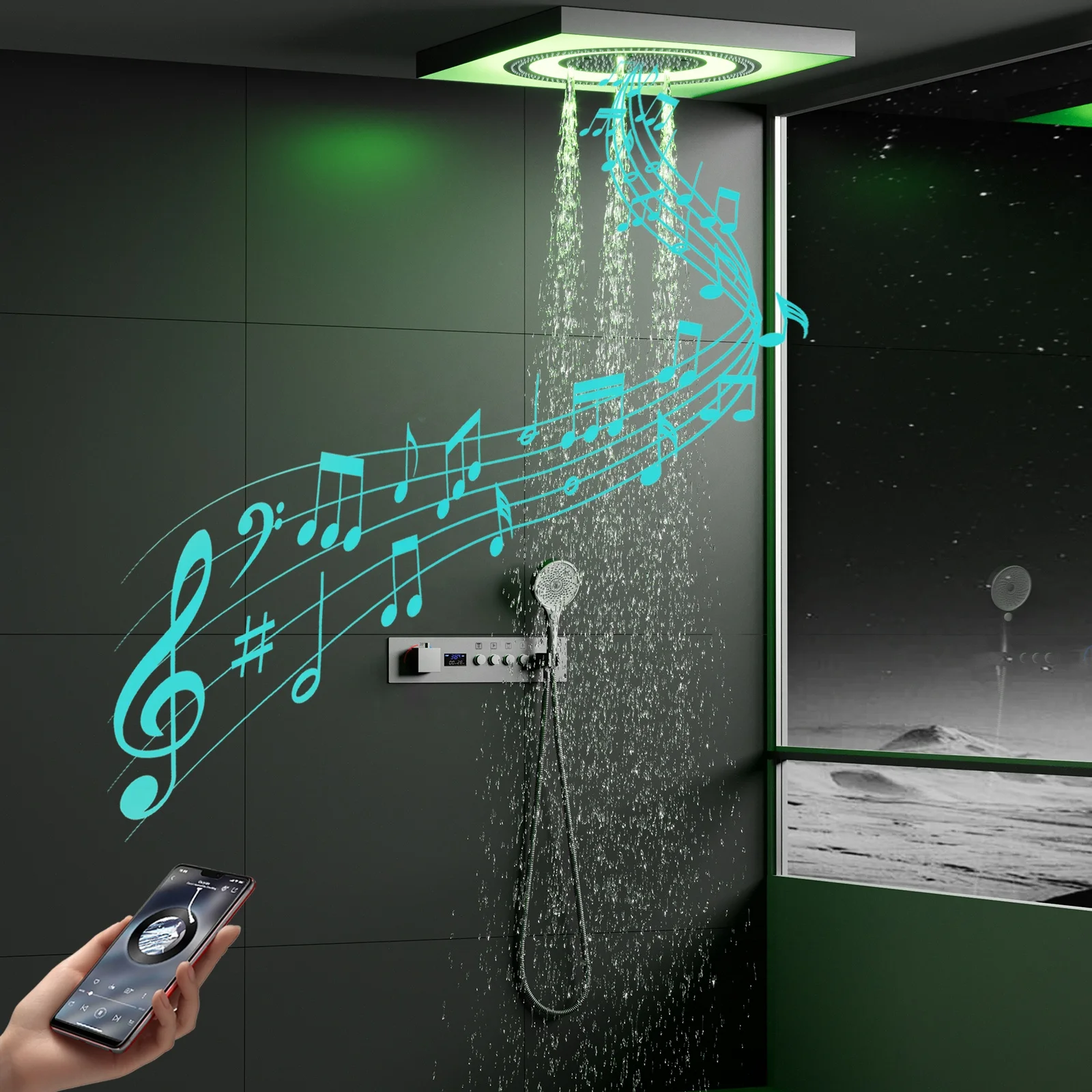 Modern minimalism 24 inch LED Shower System Thermostat Faucet Bluetooth Music LED Shower Faucet Set