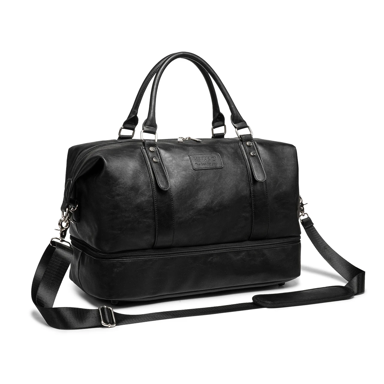 Kinmac Black PU Wholesale Cheapest Gym Bag with Shoe Compartment Women Luggage Black Waterproof sport fitness Duffel Bag