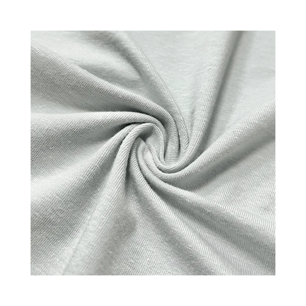 Premium 180gsm Hemp Organic Cotton Spandex Soft Breathable Antibacterial Stretch Single Plain Knit Jersey Fabric
