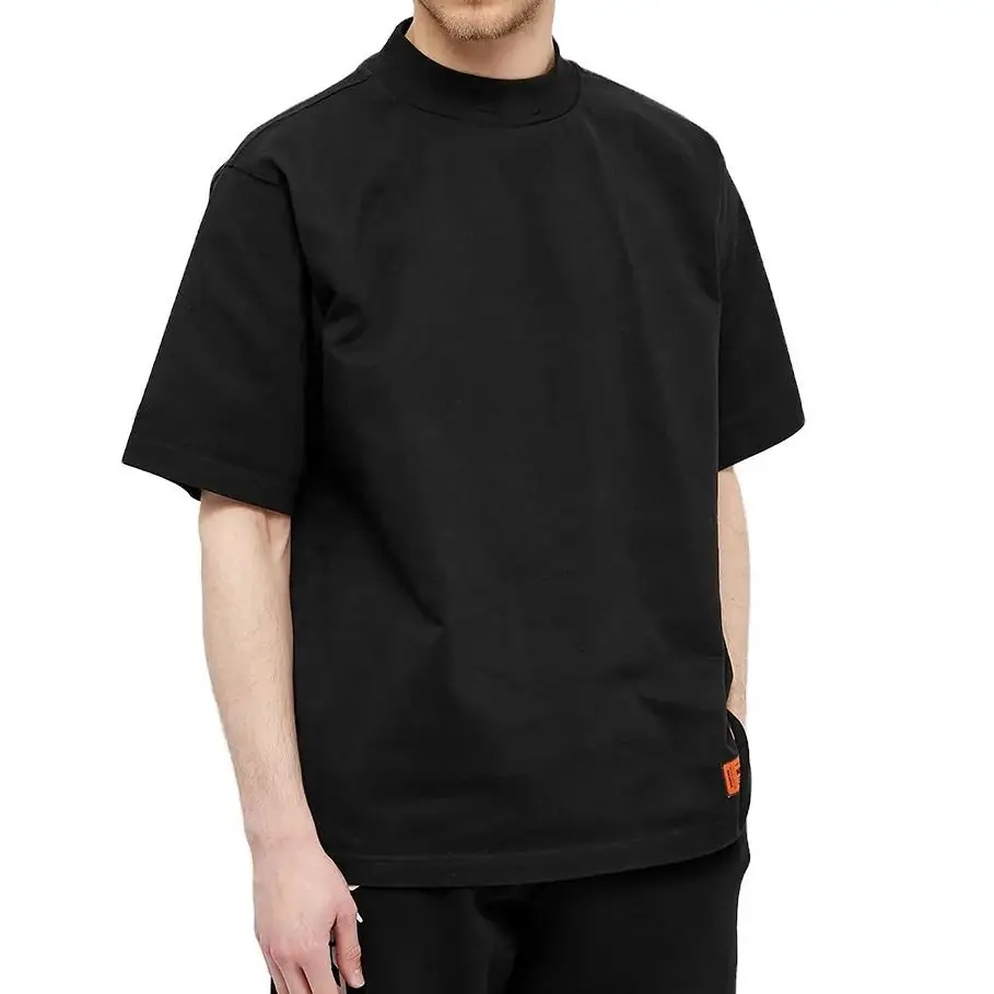 High Quality heavy weight tees thick cotton plain tshirts high thick collar big and tall fit mock neck blank t shirt Homme