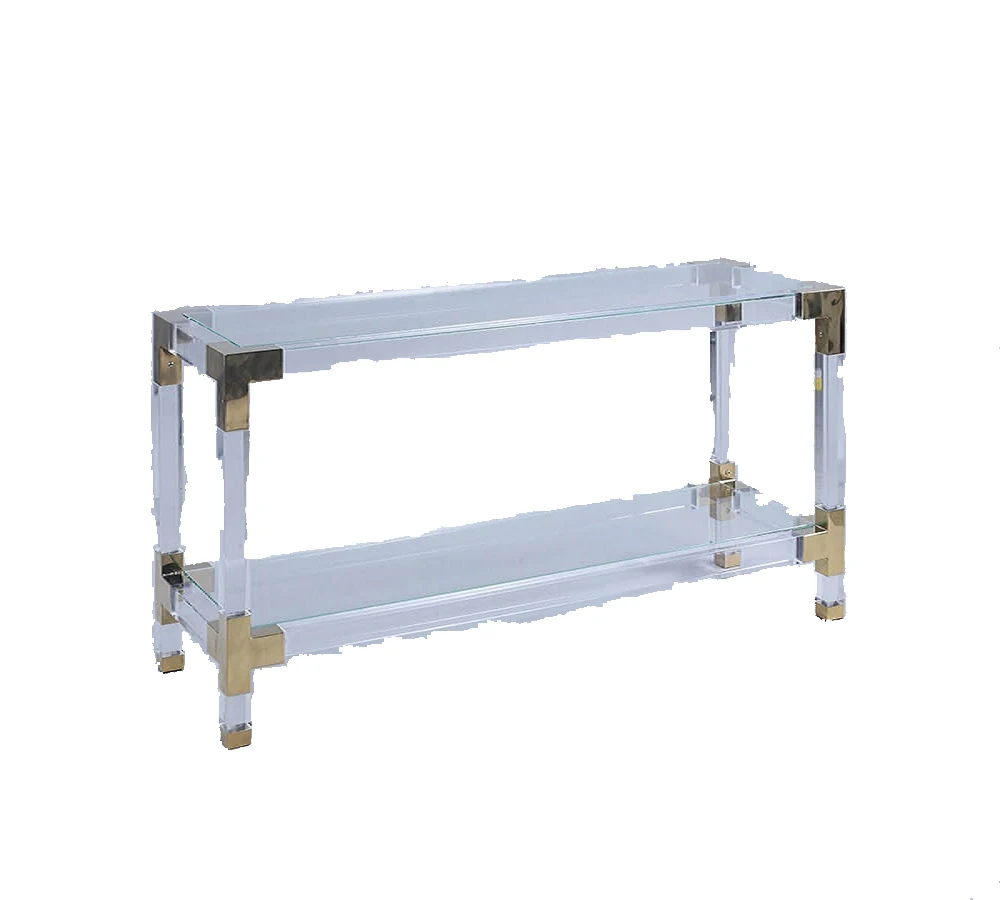 Современный Простой прямоугольный боковой журнальный столик, двухъярусный стеклянный чайный столик, Прозрачный Акриловый столик-консоль