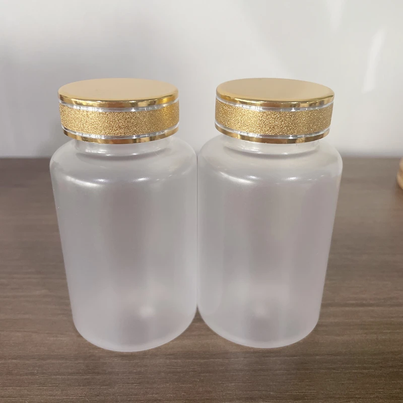 100ml 120ml 150ml 200ml 250ml 300ml  Frosted Empty  plastic Medicine  Pill Bottle with Gold  silver cap