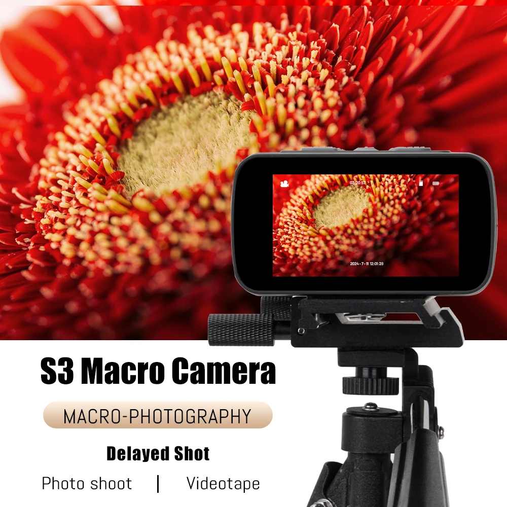 S3 2K HD Delayed Shot WiFi APP Black Macro Camera 5level LED switch  2304X1296 image uualty Remote control insect Macro Camera