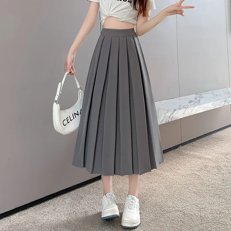 High Quality customizable  Women Skirt Long Length Slim Fit Comfortable Breathable Solid Color A-line Casual Lady Pleated Skirt