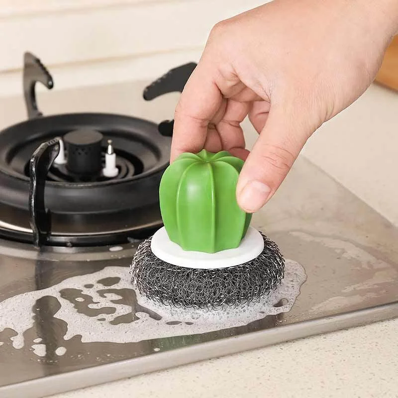Cactus Biodegradable Cleaning Scouring Pads Scrubber Cloth Kitchen Sponge Scrubber Scourer Wipe Holder Sink with Handle