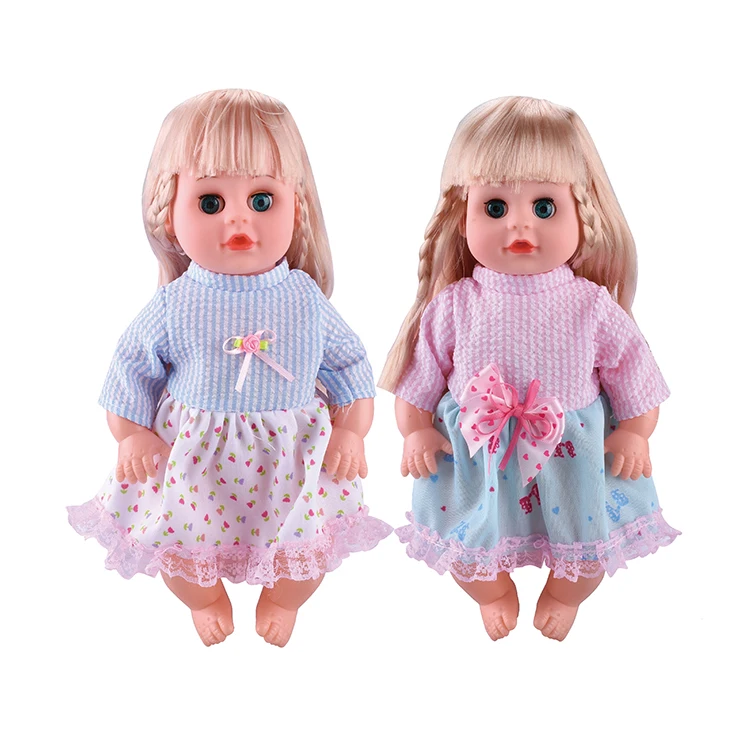 14 inch 4 Sounds Boneco Comb Mirror Bottle Diaper Skirt Drink Water Piss House baby doll toys