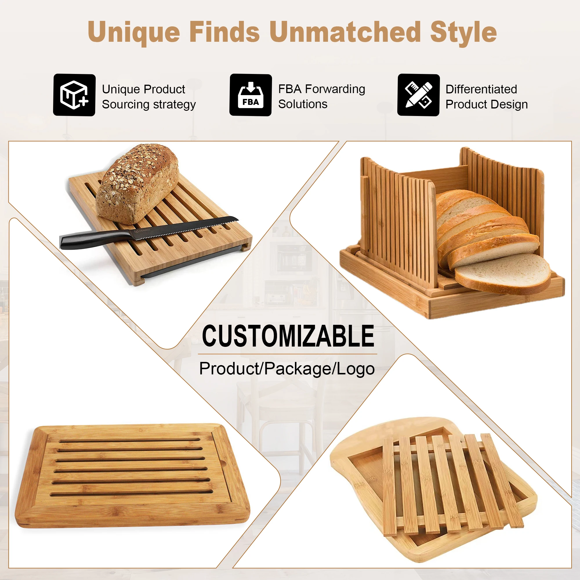manufacturer custom logo natural bamboo Bread Cutting Board with Slide out Crumb catcher drawer food tray for Household
