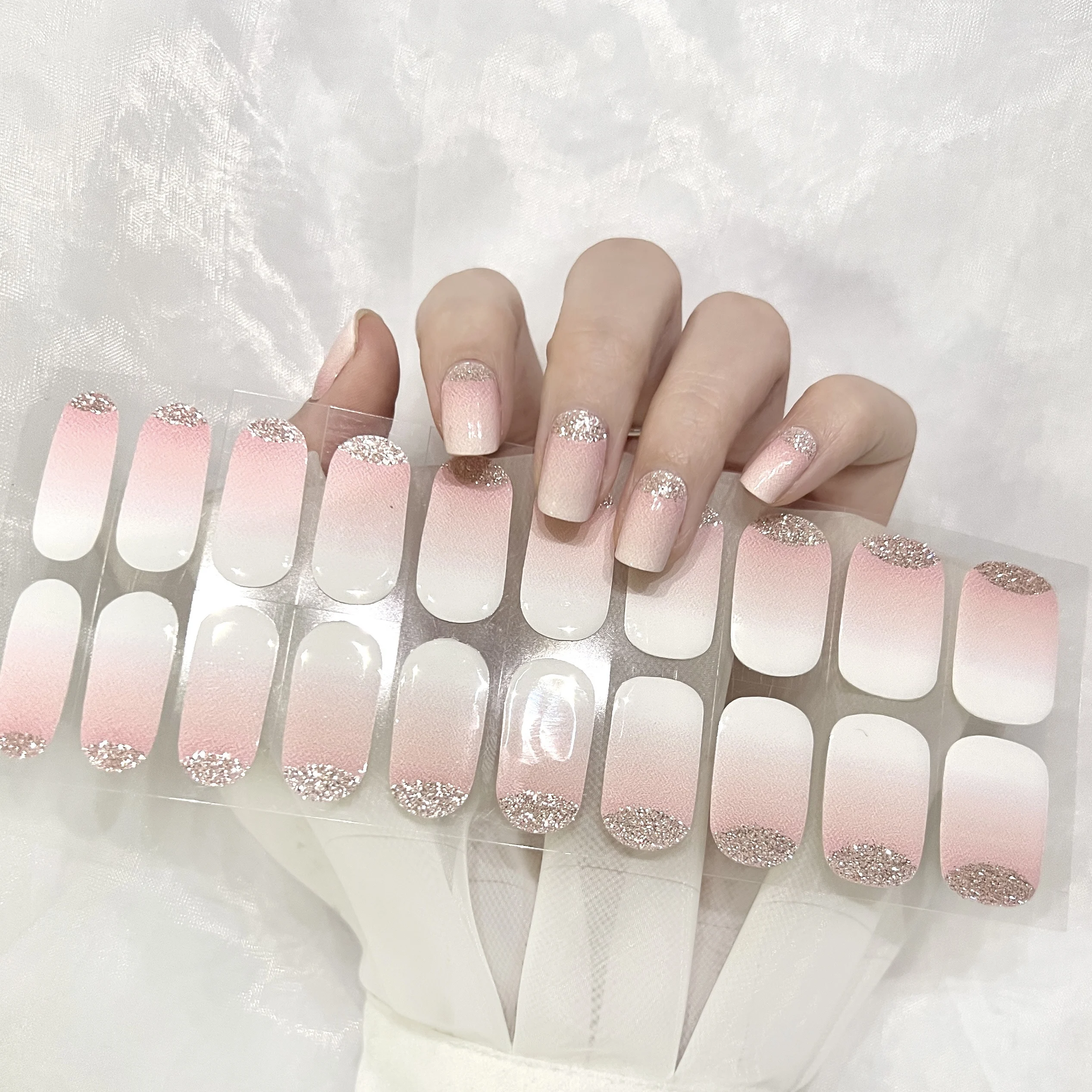 NO NEED TOP COAT NO NEED LAMP TO CURE Gel Nail wraps french designs factory supplier New designs custom Full Nail Polish strips