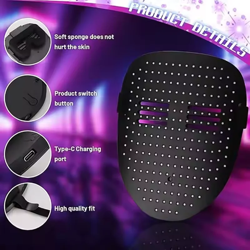 Neon Scary Light Up Skull Ghostface Halloween Terrorist Mask Cosplay Party LED Face Masks for Halloween Men Women Mask