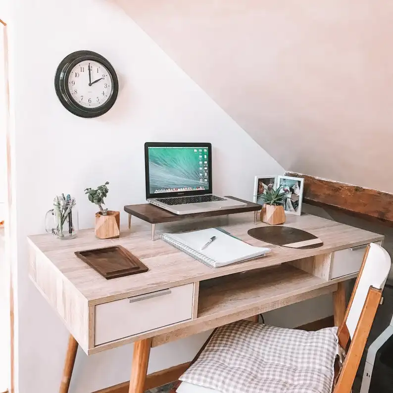 Walnut Wood Monitor Stand Computer Riser Solid Wood Desk Shelf for iMac and Computer Monitors with USB Ports