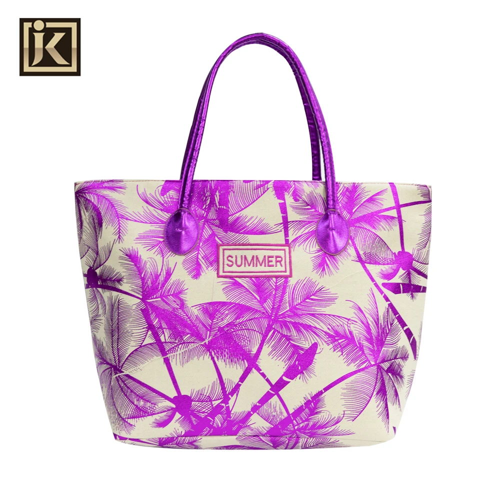 JAKIJAYI Summer Hawaii Coconut Print Custom Your Logo Leather Rope Handle Straw Beach Bag Tote