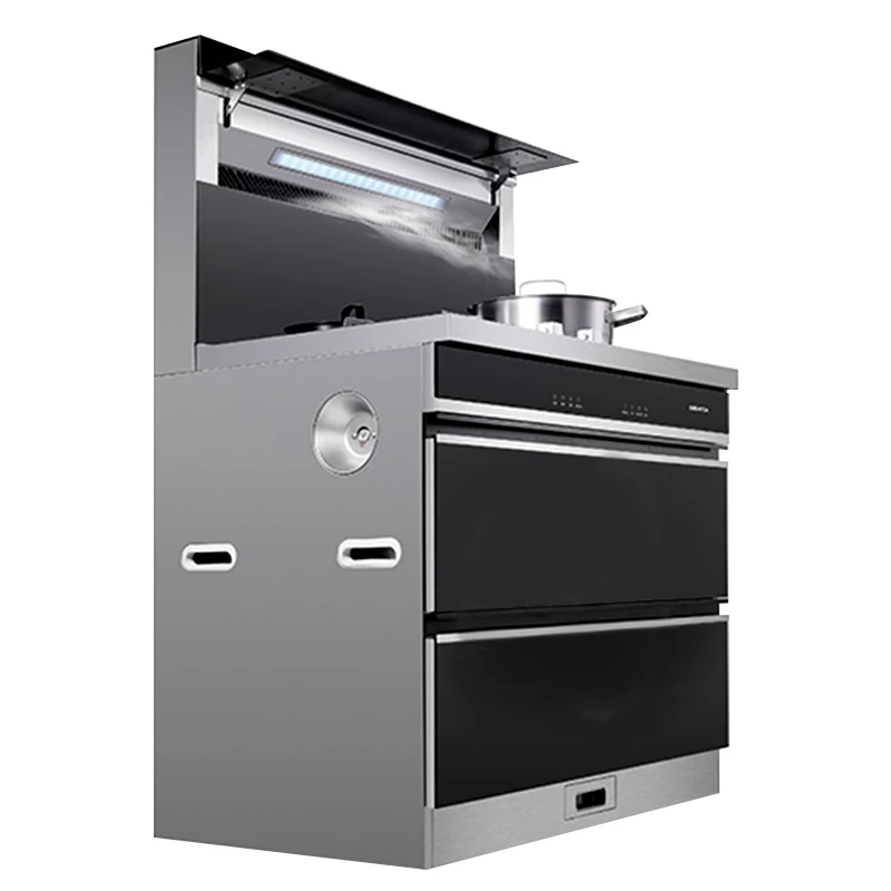 Hot selling gas cooker with hood 2 burners multi-function stove with Bowl Disinfection and Drying Function