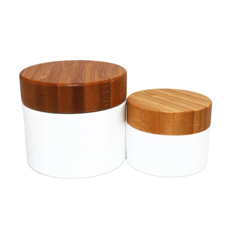 Beauty Body Butter Cosmetic container white plastic PP cosmetic cream jar with bamboo lid