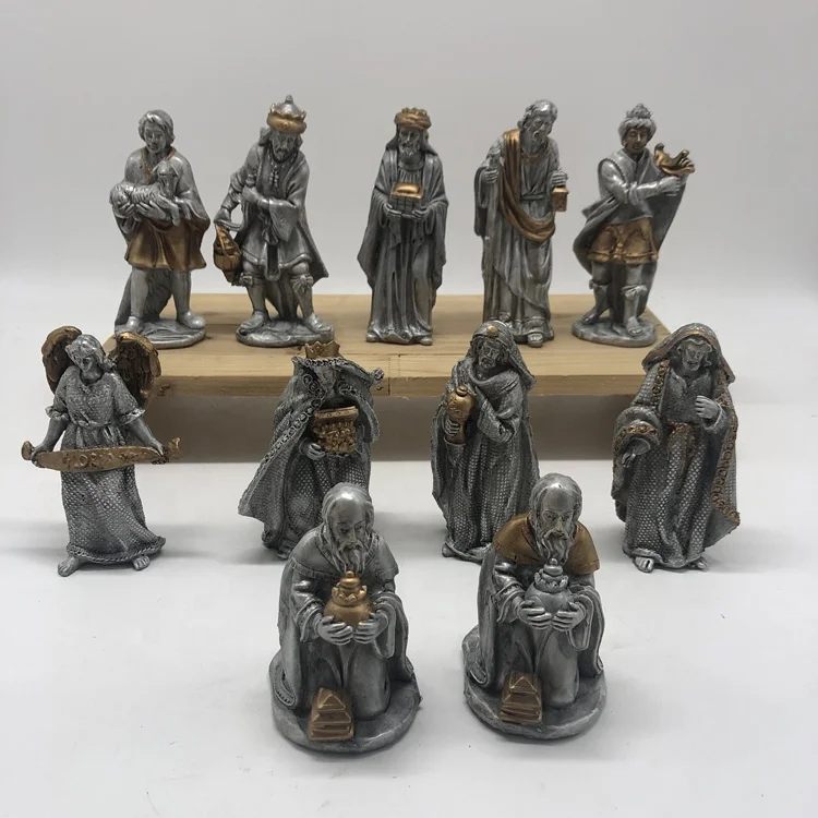 Handpainted Cheap Resin Statue Crib Baby Jesus Figurine Christmas Nativity Set
