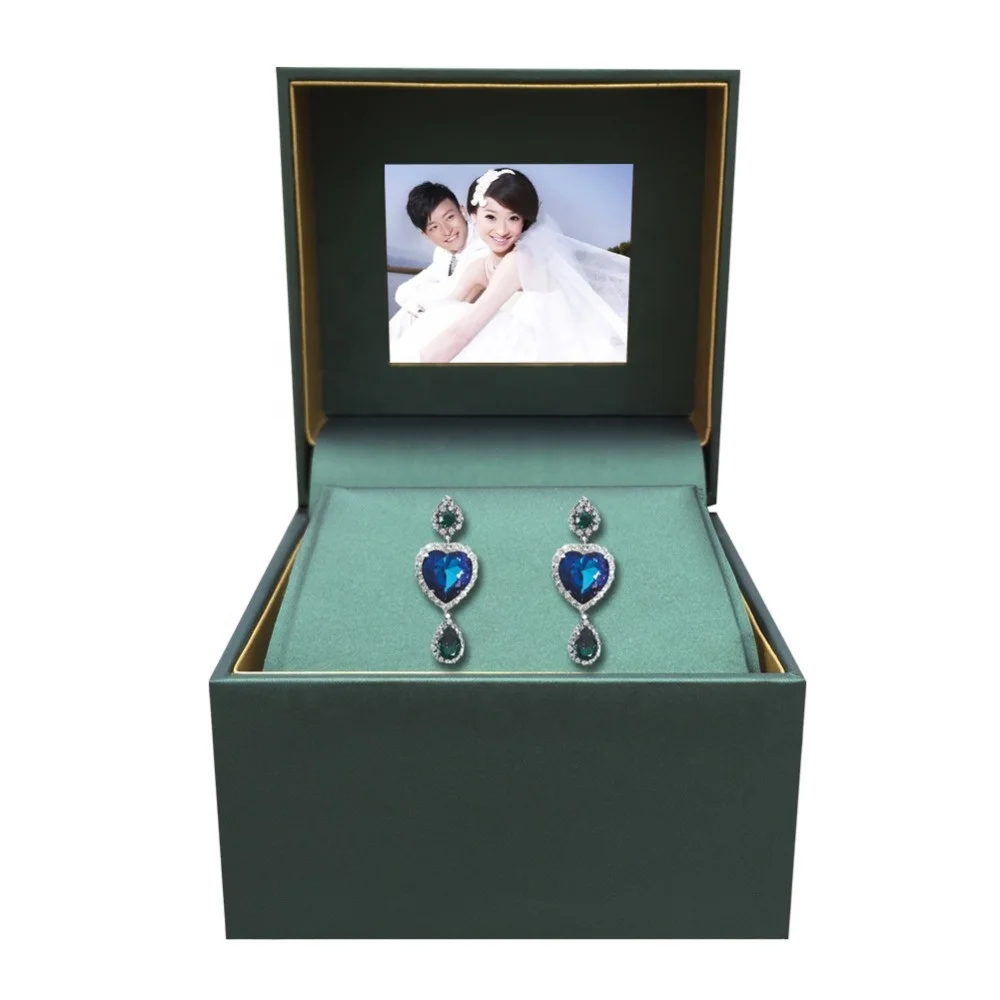 Customized LOGO Navy blue Jewelry wedding ring/Pendant Video Lcd box OEM box