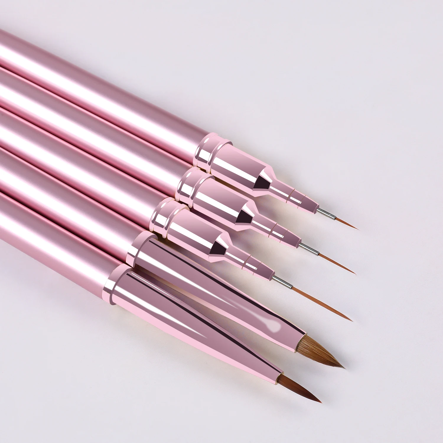 14 PCS Pink Customized Hair Silicone Dot Painting Pen Flat Oval Ombre UV Gel Nail Art Liner Brushes Set Petal Acrylic Nail Brush