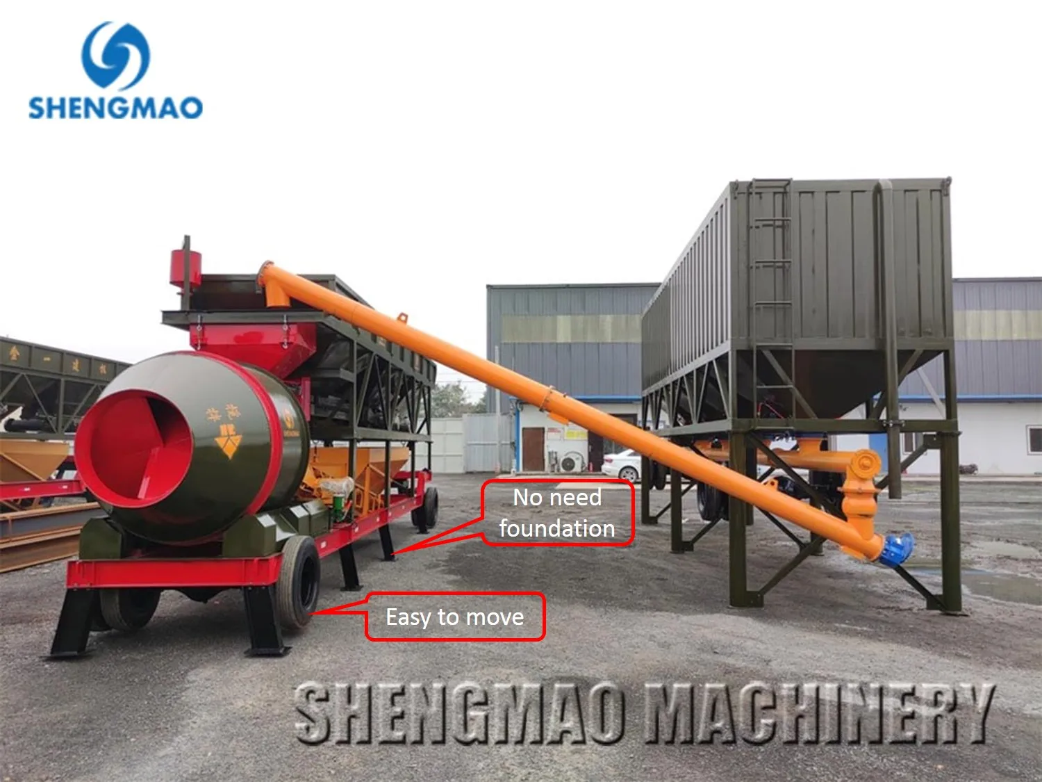 Передвижная бетоносмесительная установка с передвижным горизонтальным цементным силосом