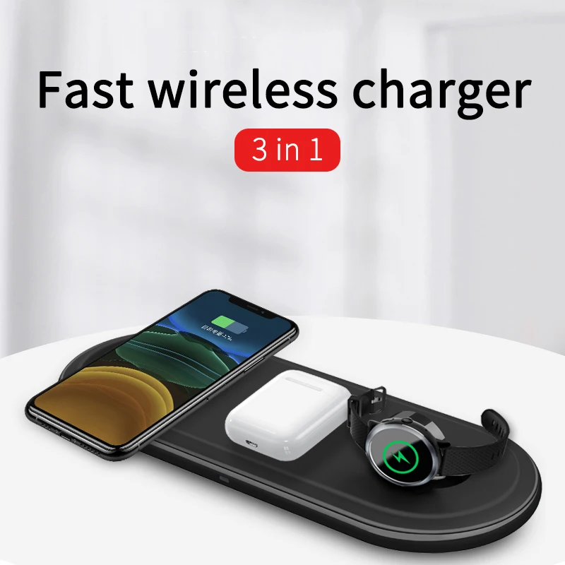 Latest 3 in 1 Fast Wireless Charger fo 15W New Desktop Charger for IOS Smart Phones Watches and Headsets/Earphones
