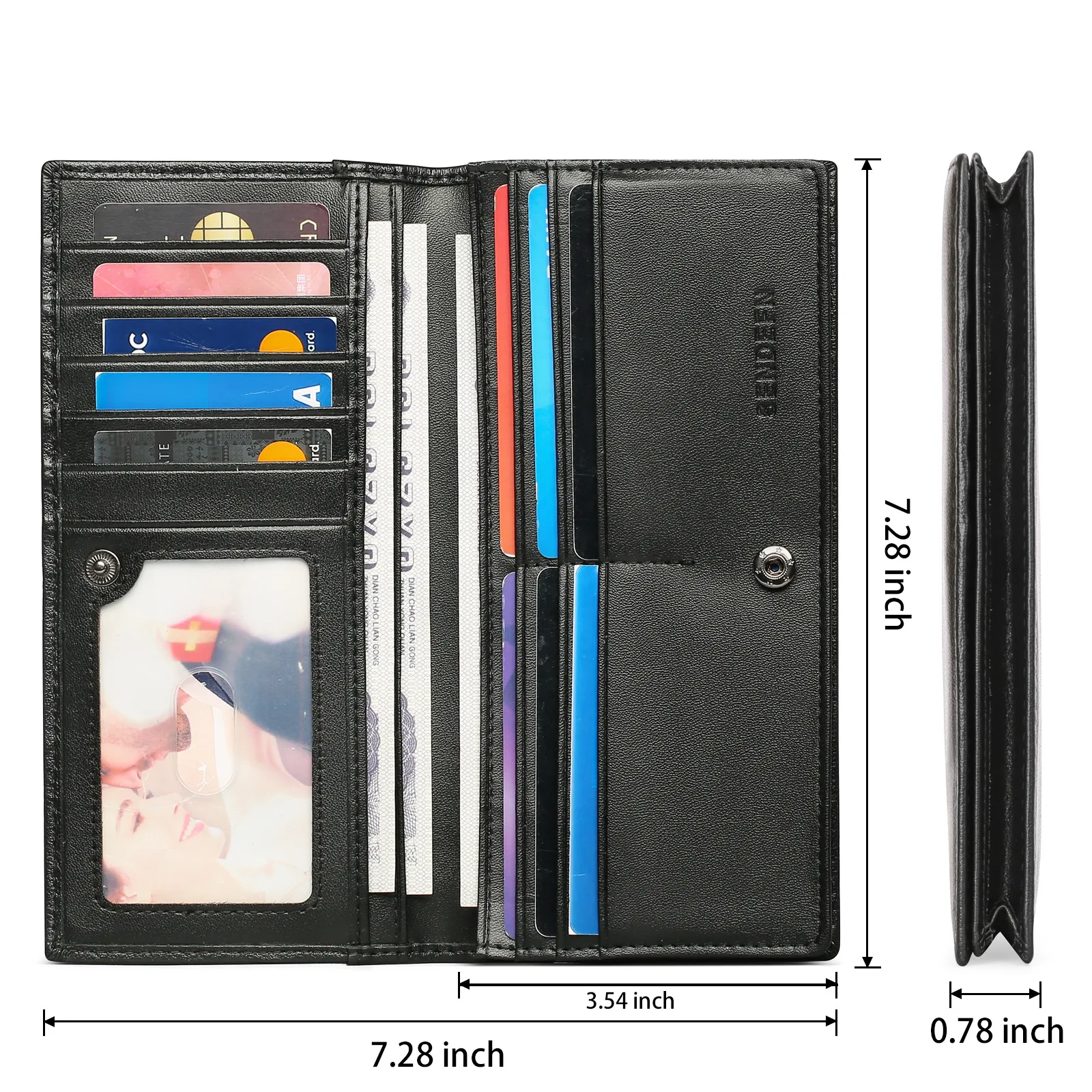 Custom Debossed Logo Black Napa Leather Luxury Clutch Purse Men Long Wallet wth RFID Blocking