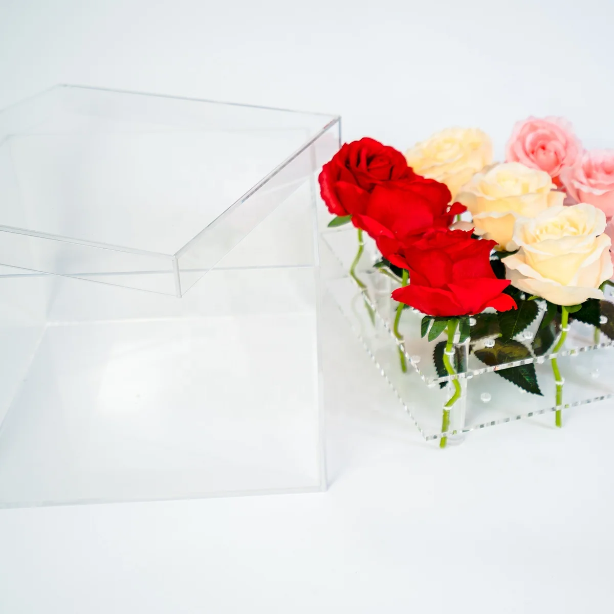 Jewelry Wedding Centerpieces Stand Artificial Flowers Clear Gift Rack Plastic Acrylic Flower Box Display Racks For Flowers
