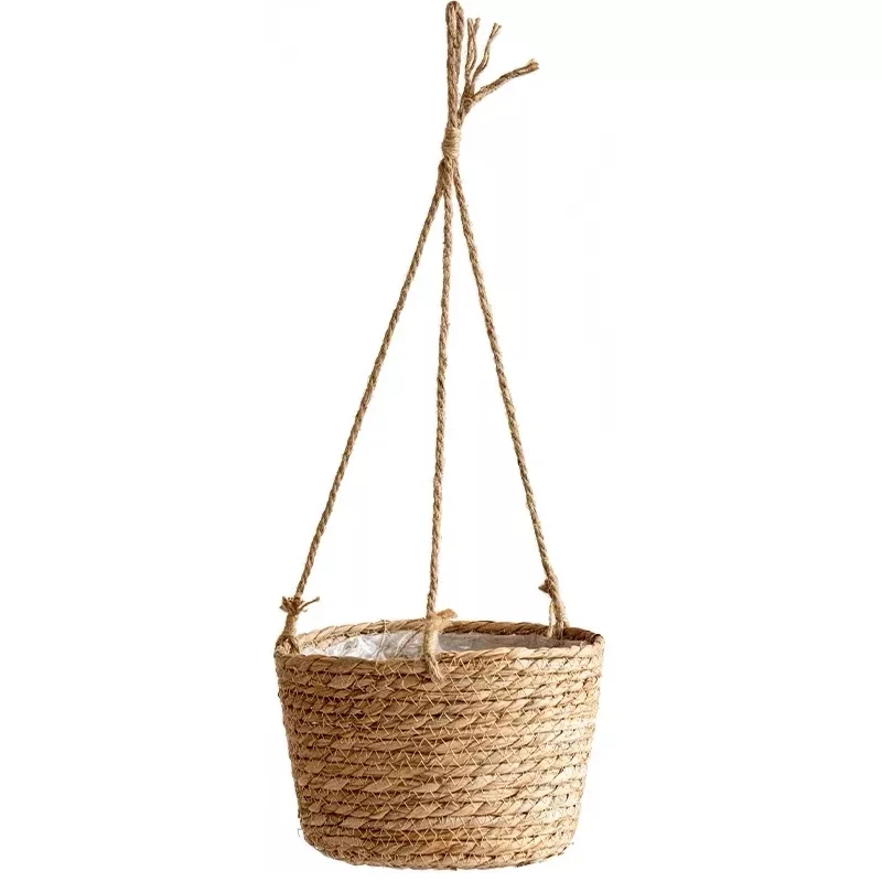Handmade round seagrass flower pot plant hanging baskets for plants outdoor