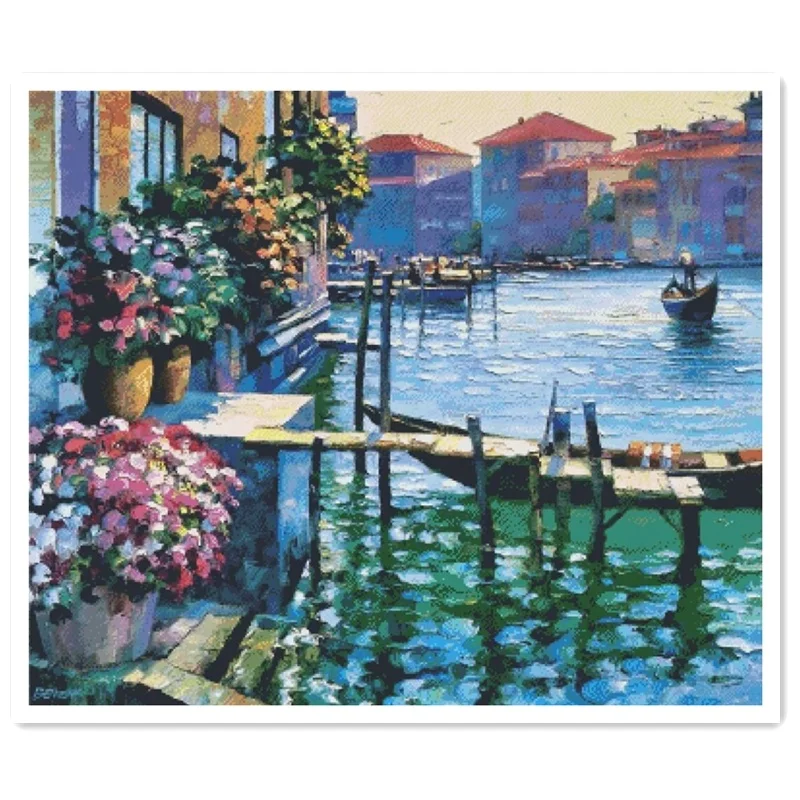 
Набор для вышивки крестиком DPF021, картина маслом в пруду, белая ткань, 18/14/11 карат, без принта, для творчества 