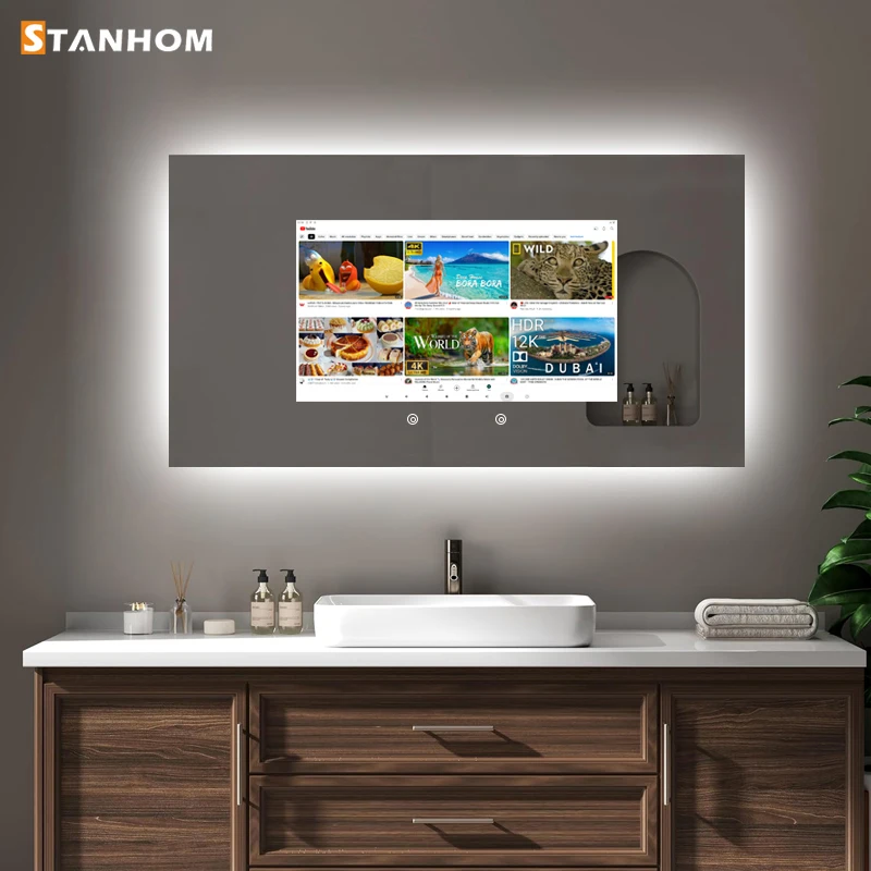 Современное умное волшебное зеркало STANHOM на Android круглое светодиодное настенное с сенсорным переключателем для ванной отеля и тренажерного зала