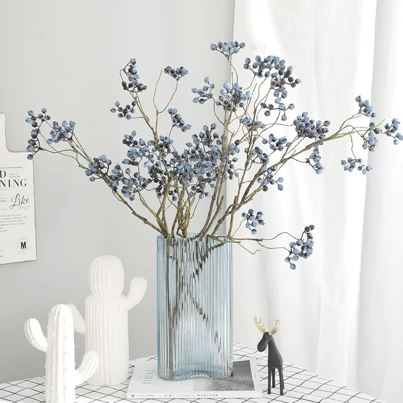 SN-H028 Wholesale ARTIFICIAL BLUEBERRY SPRAY Desktop Faux Flower Simulation Bouquet Home Living Room American Cranberry
