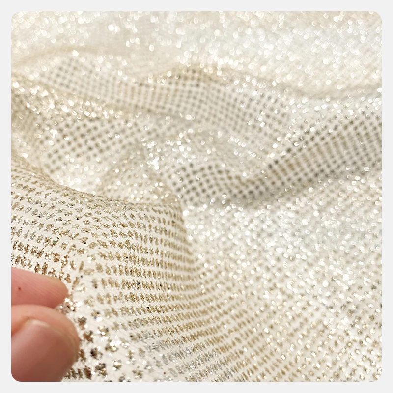 Fabric Factory Wholesale Gold Sequin Glitter Mesh Fabric for Wedding Dress Clothing with Gold Glitter