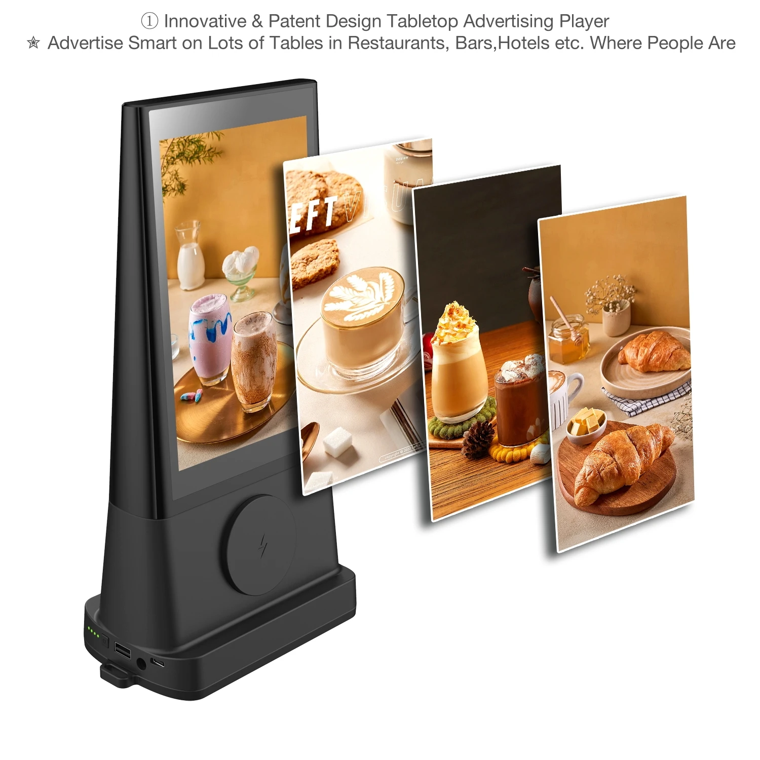 FYD-06 Restaurants Bars Hotels Smart Solution Tabletop Calling System Order Kiosk Battery Powered Screen ADS Menu Display Device