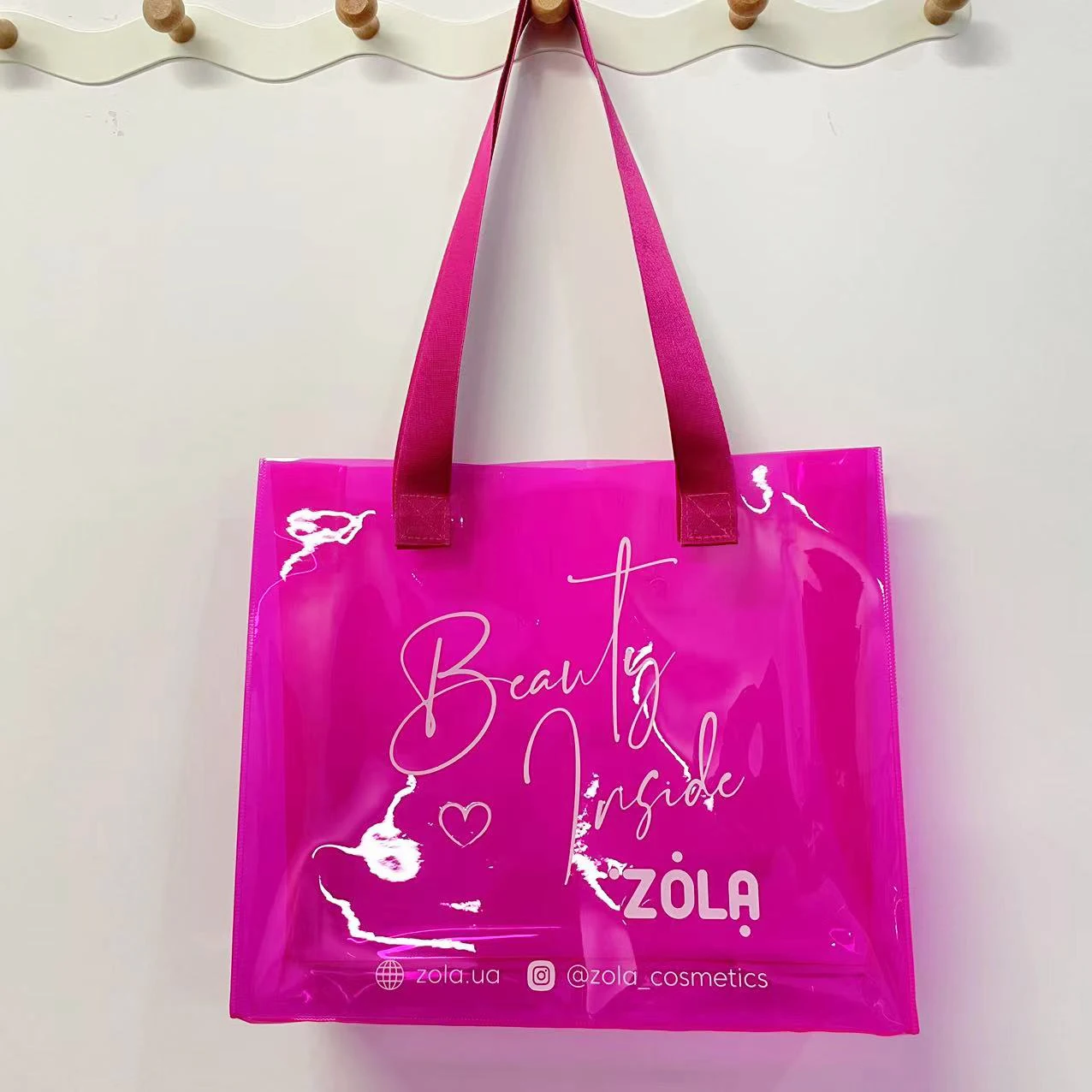 Wholesale clear hot pink PVC large tote shopping bags custom logo gift bag for wedding packaging bag